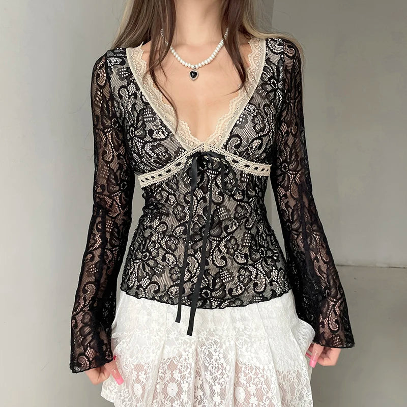 Bow V-neck Knit Top