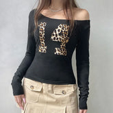 Leopard Off-shoulder Knit Top
