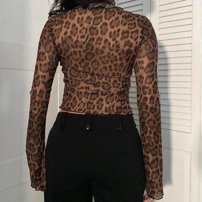 Leopard Mesh Knit Top