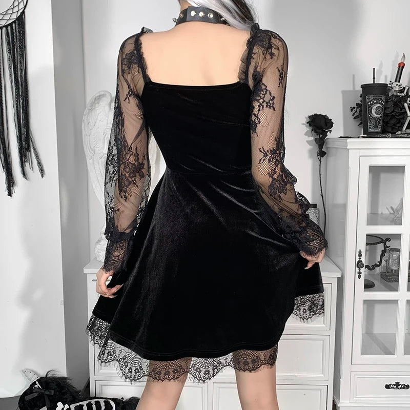 Black Lace Trim Mini Dress