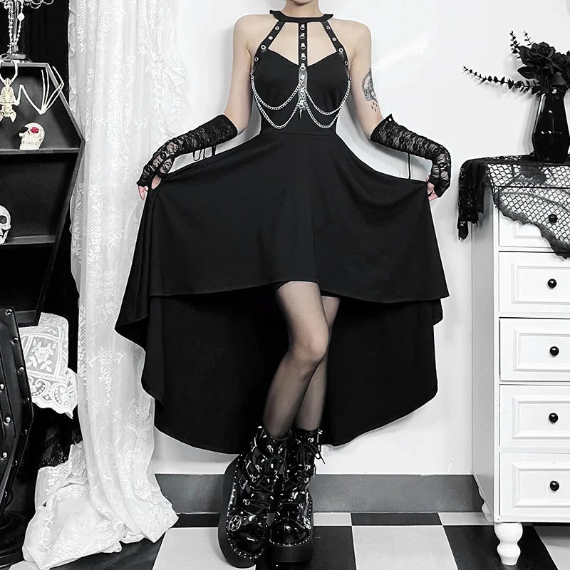 Chains Decor Halter Swing Midi Dress