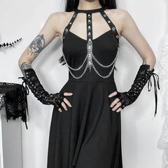 Chains Decor Halter Swing Midi Dress