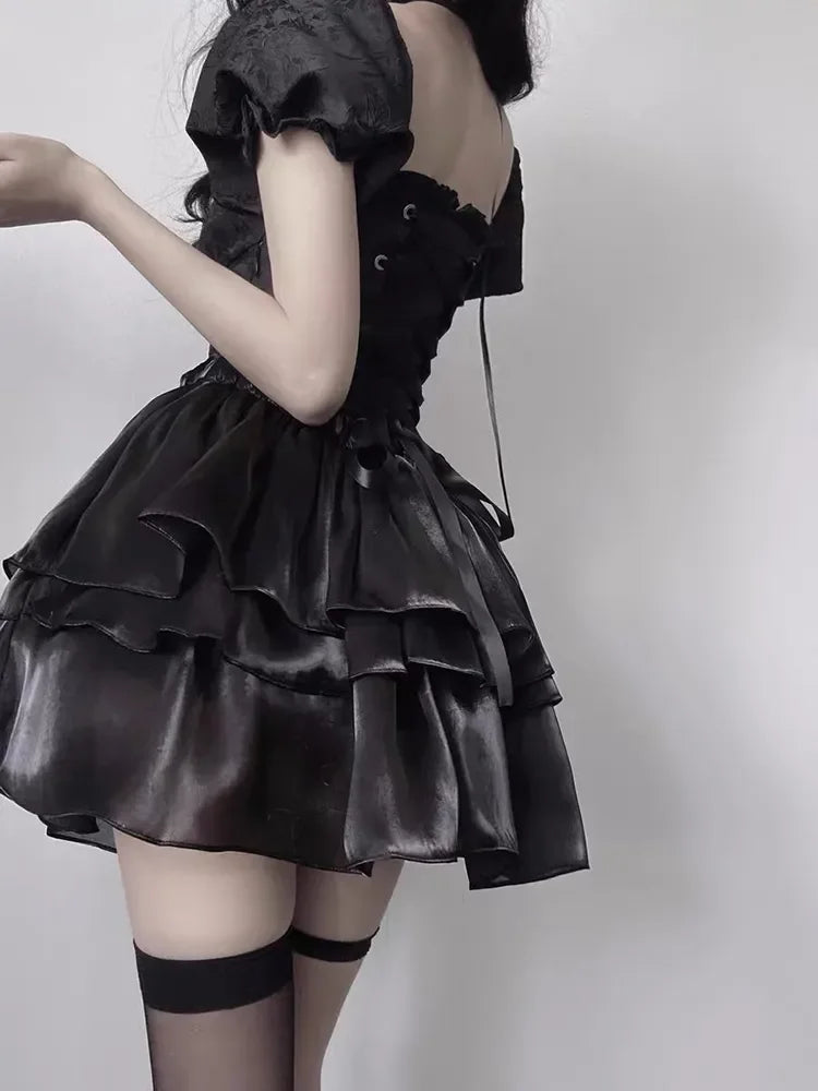 Black Lolita Spaghetti Mini Dress