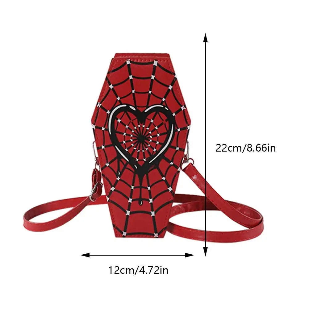 Gothic Coffin Small Spider Web Pu Leather Halloween Designer Bag