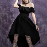 Off Shoulder Mesh Dovetail Midi Dress