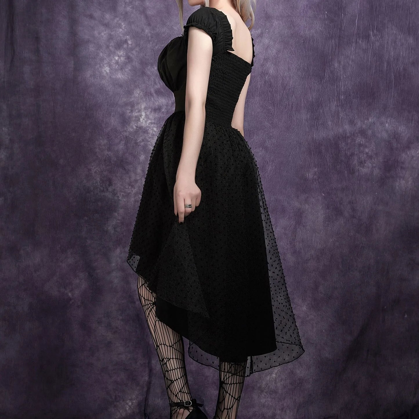 Off Shoulder Mesh Dovetail Midi Dress