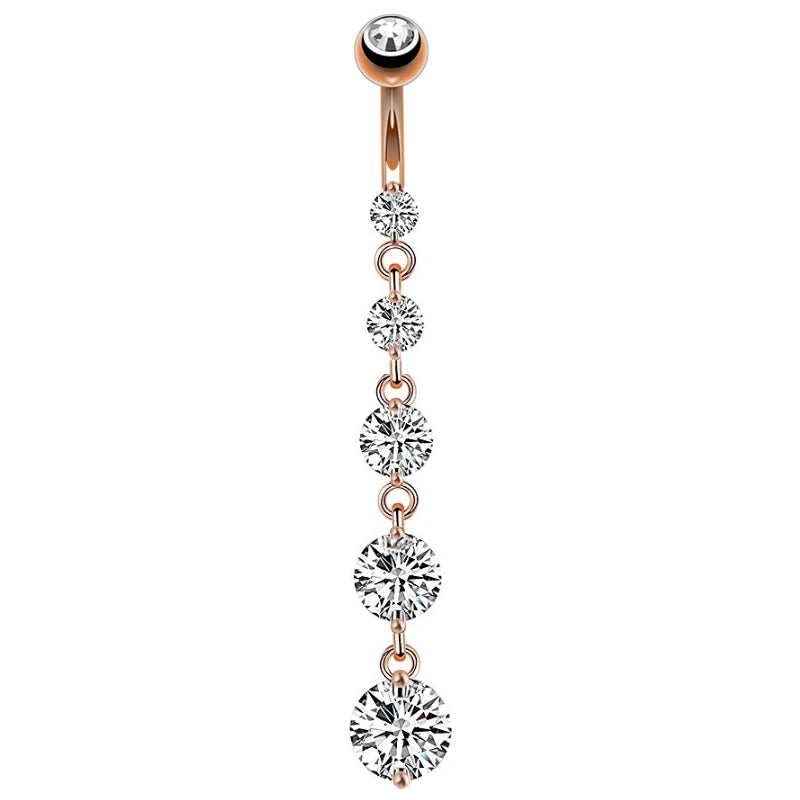 7 Heart Crystals Dangle Gothic Belly Ring