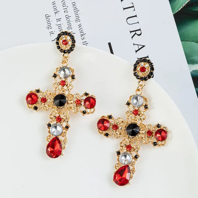 Vintage Crystal Cross Baroque Drop Earring
