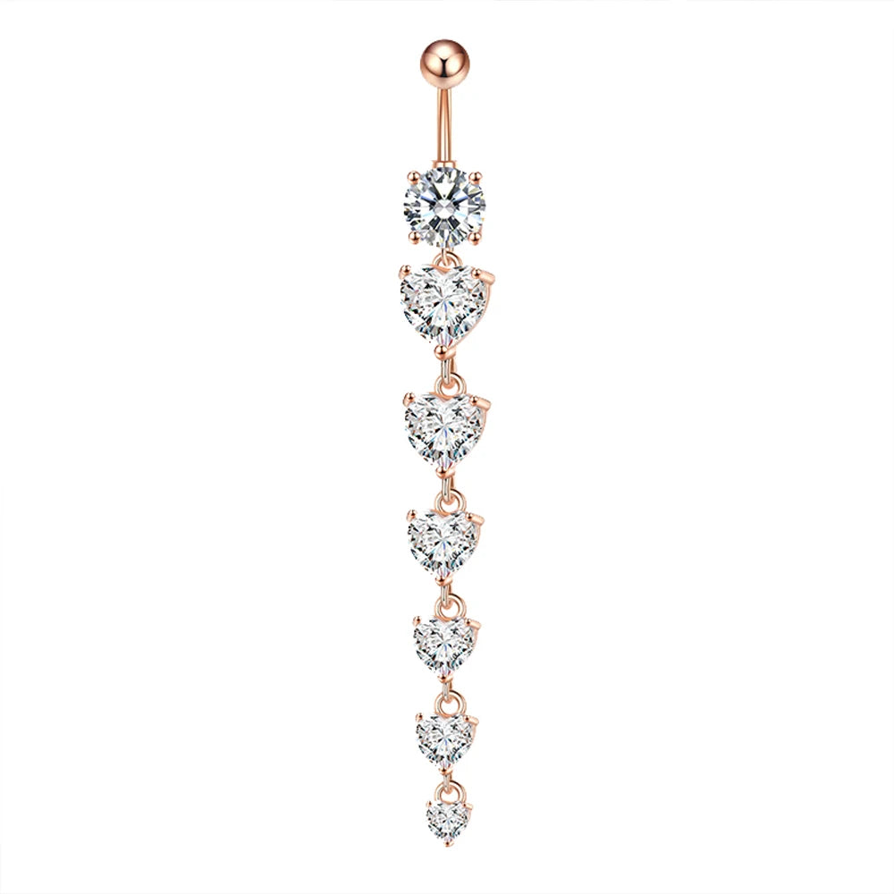 7 Heart Crystals Dangle Gothic Belly Ring