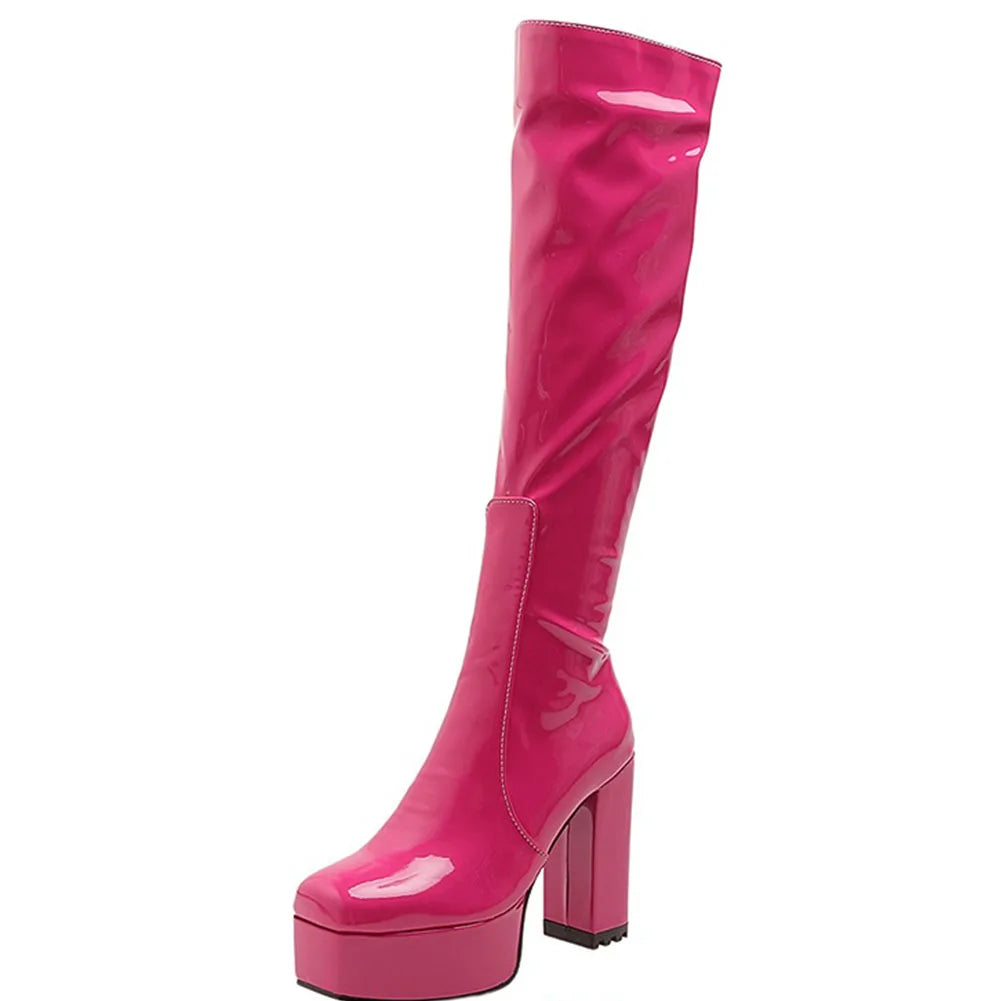 Candyfloss Love Heart Print Gothic Block Boot