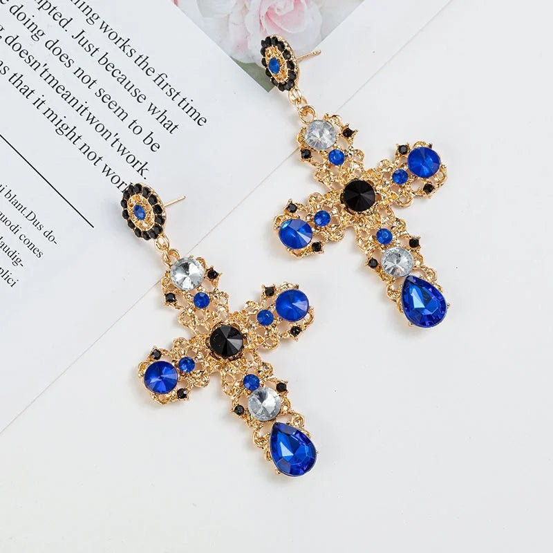 Vintage Crystal Cross Baroque Drop Earring