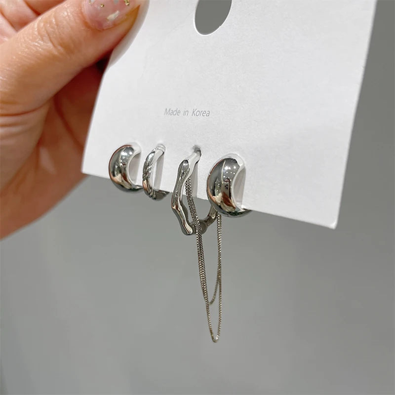 Geometric Tassel Chain Metal Clip Earring