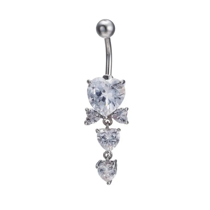 Silver Crystal Heart Gothic Belly Ring