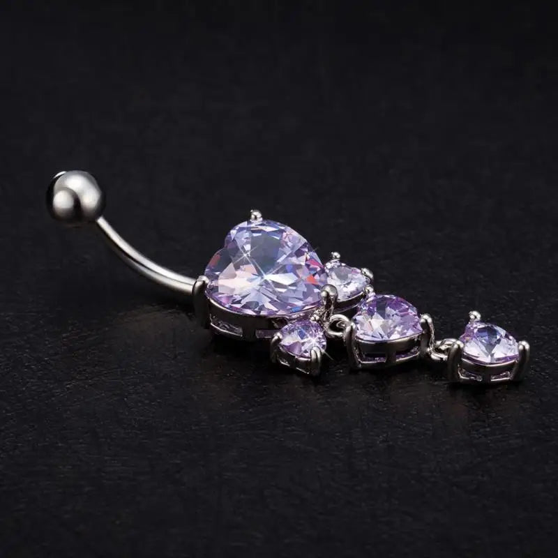 Silver Crystal Heart Gothic Belly Ring