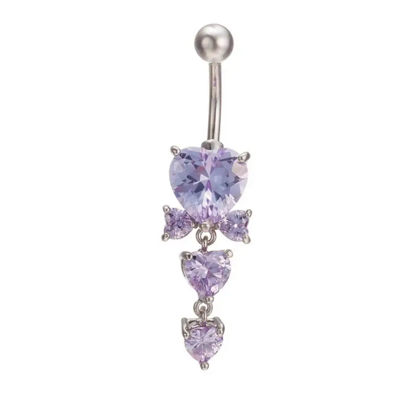 Silver Crystal Heart Gothic Belly Ring
