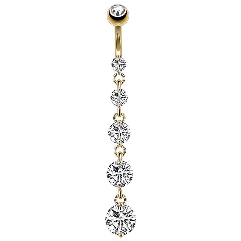 7 Heart Crystals Long Gothic Belly Ring