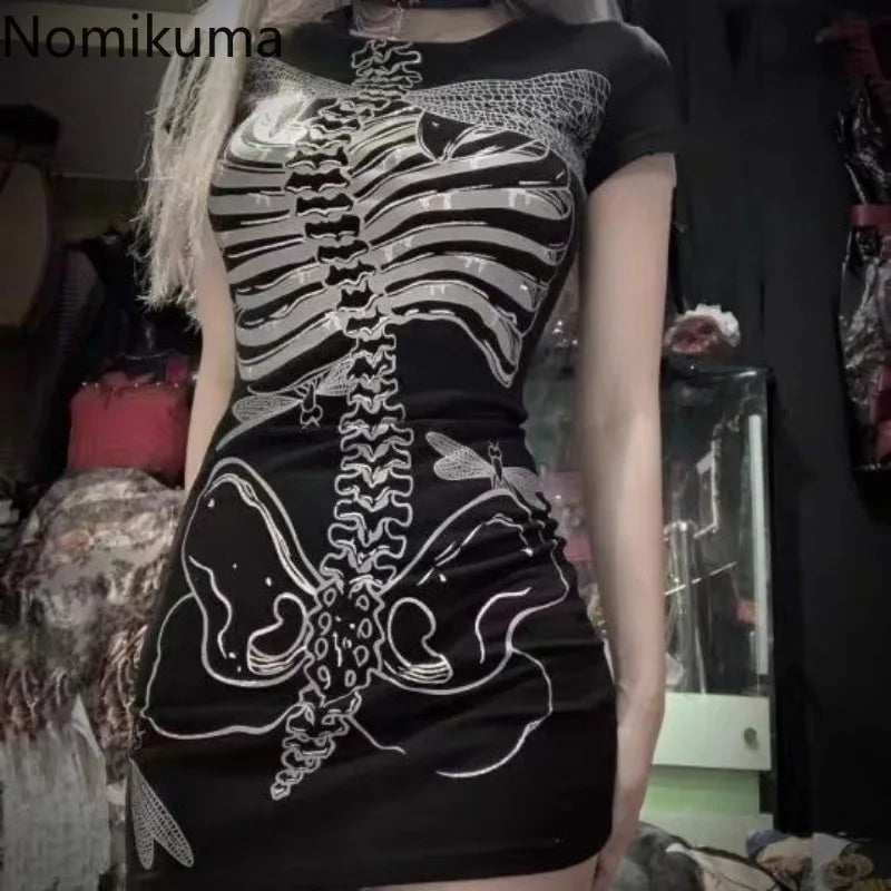 Skull Print See-through Mini Dress