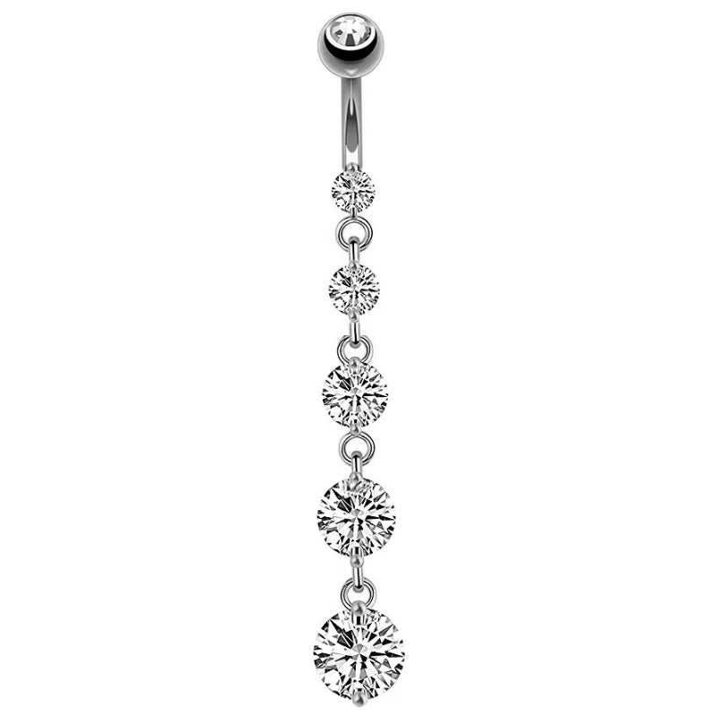 7 Heart Crystals Long Gothic Belly Ring