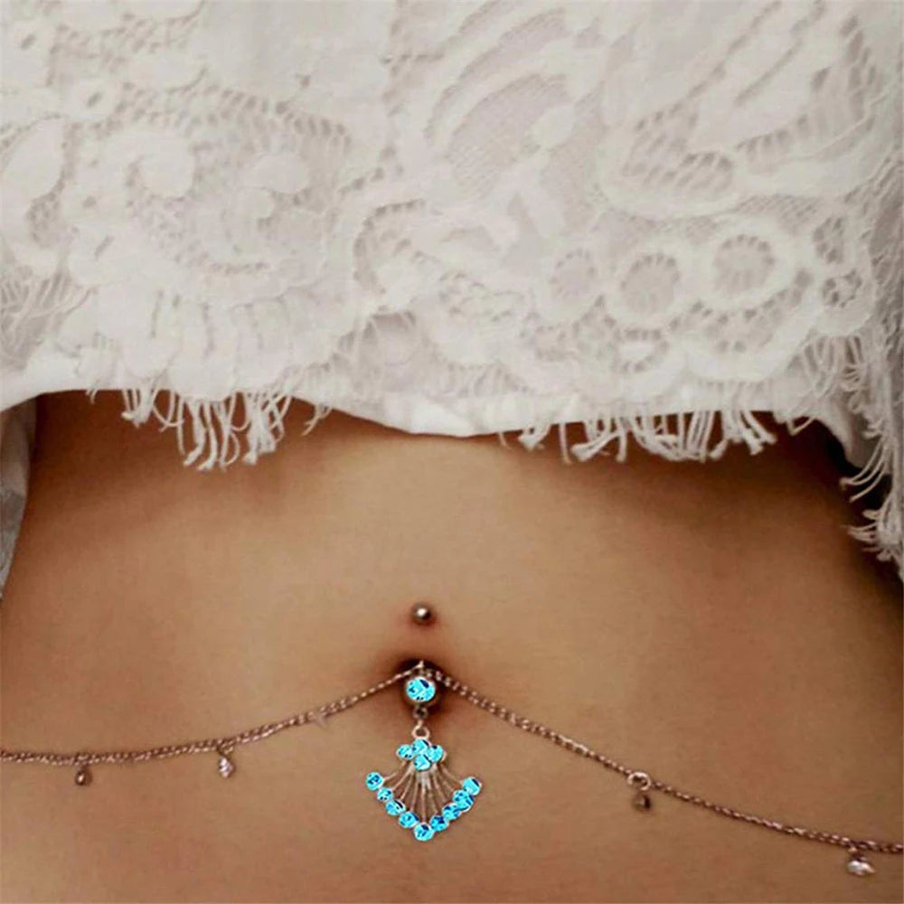 Blue Zircon Peacock Tail Gothic Belly Ring