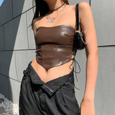 PU Leather Off Shoulder Bandage Crop Top