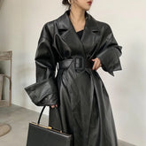 Oversized Lapel Leather Long Coat