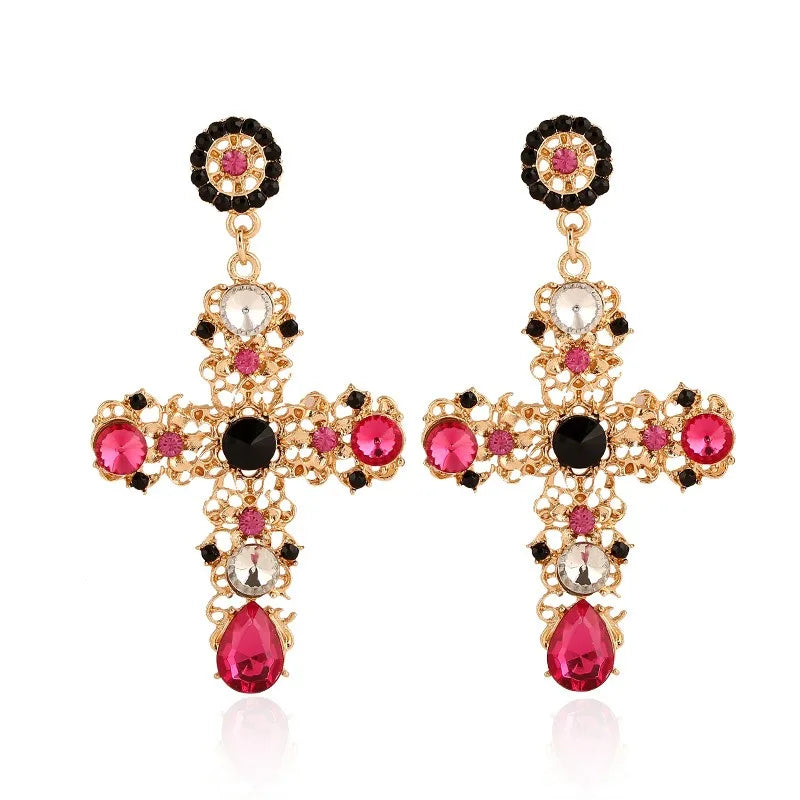 Vintage Crystal Cross Baroque Drop Earring