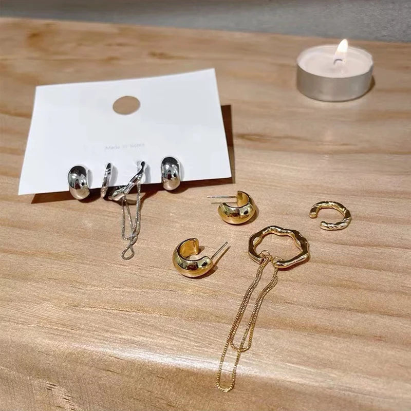 Geometric Tassel Chain Metal Clip Earring