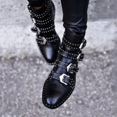 Rivets Buckle Gothic Designer Leather Ankle Boot