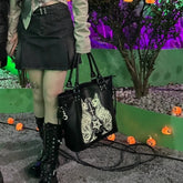 Large Capacity Black High Street Lolita Gothic Leather Y2K Grunge Punk Bag Halloween