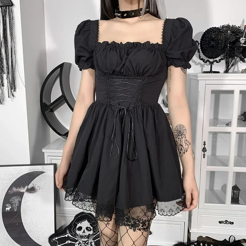 White Lace Puff Mini Dress