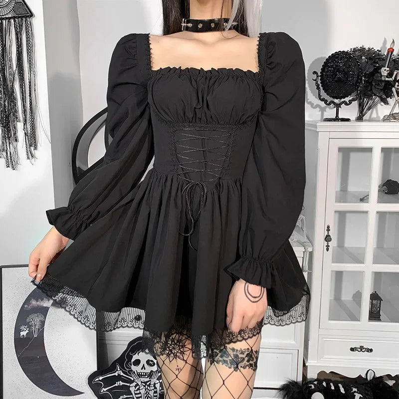 White Lace Puff Mini Dress