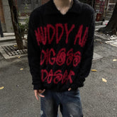 Color Block Letter Slouchy Knit Sweater