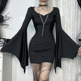 Gothic Dark Slim-Fit Bat Sleeve Short Crop Top
