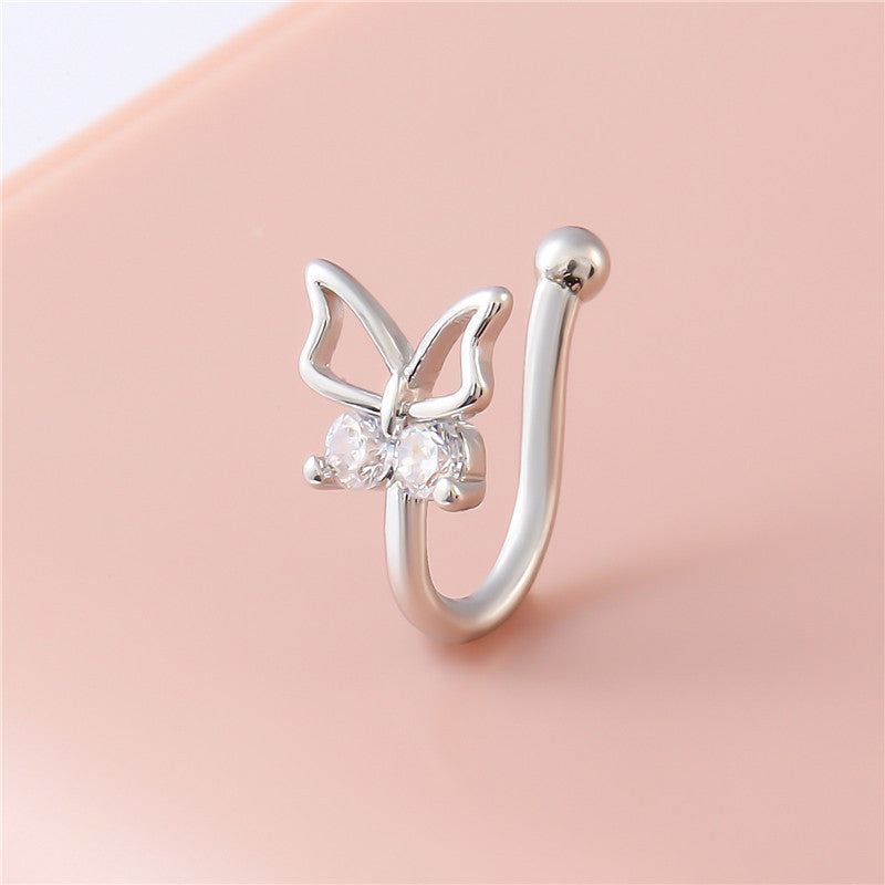Vintage Zircon Butterfly U-Shape Nose Studs