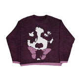 Grunge Butterfly & Skull Printed Crewneck Loose-Fit Knit Sweater