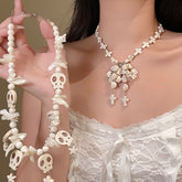 Punk Bow Skull Beaded Cross Star Pendant Necklace Halloween