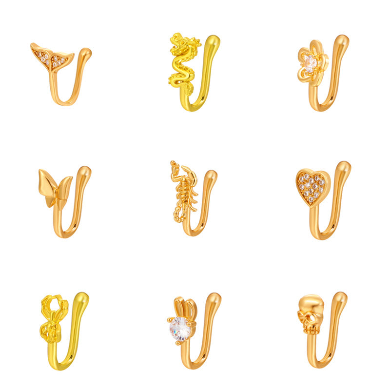 Animal Zircon U-Shape Clip-On Nose Studs