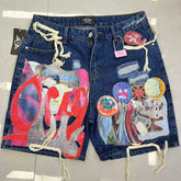 Patchwork Print Trendy Must-Have Denim Shorts