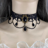 Gothic Retro Black Lace Tassel Collar Choker Necklace Halloween