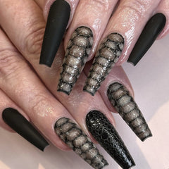 Punk Snake Pattern Extra Long Fake Nails