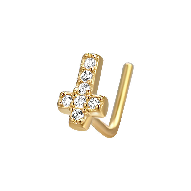 S925 Silver Zircon L-Bar Nose Studs