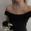 Sweet Cool Hollow Butterfly Zircon Water Drop Necklace Silver Halloween