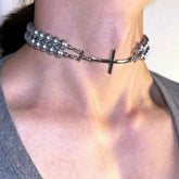 Double Layer Pearl Choker High-End Sweet Cool Necklace Halloween