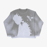 Grunge Skull Printed Crewneck Slouchy Knit Sweater