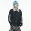 Script Print Boxy Denim Jacket