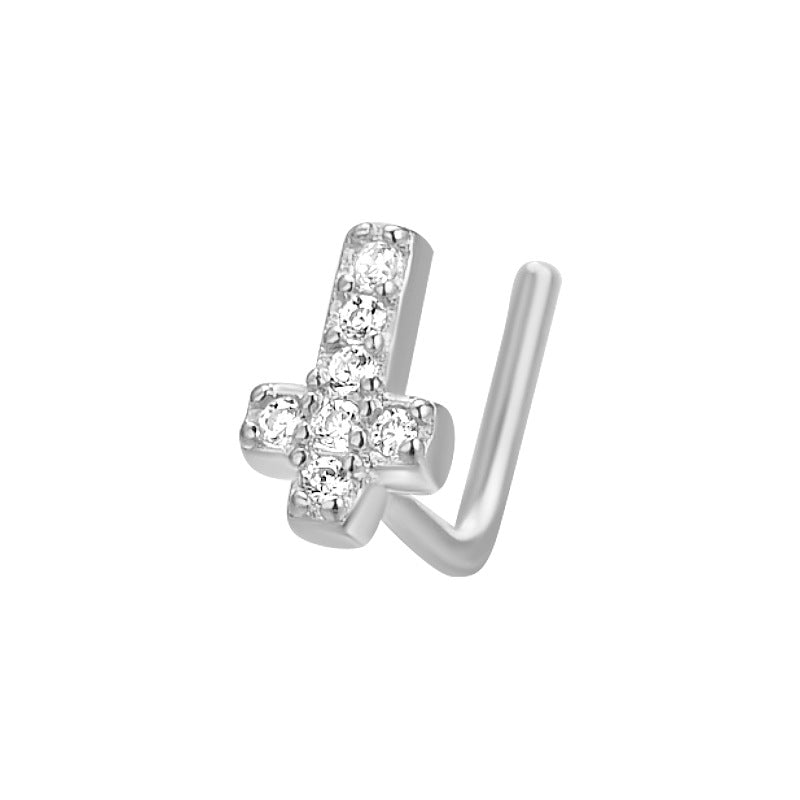 S925 Silver Zircon L-Bar Nose Studs