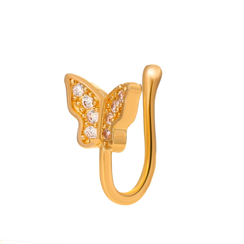 Retro Zircon Butterfly U-Shape Nose Studs