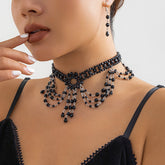Gothic Beaded Woven Crystal Choker Necklace Halloween