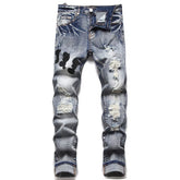 Punk Printed Stretch Slim Men's Denim Pants