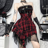 Gothic Red Plaid Bustier Slim-Fit Sexy Crop Top